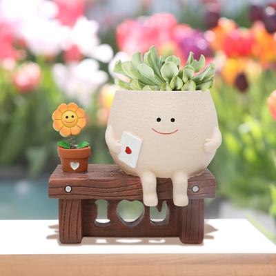 1pc Resin Planter with Sunflower Decor Cute Unique Succulent & Flower Pot with Drainage Hole  Tabletop Plant Holder Flower Pot