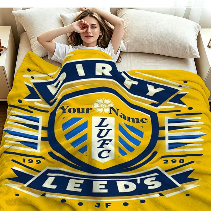 1PC Leeds United Custom Name Patterned Flannel Blanket Suitable For All Seasons for Home Decor Warmth and Comfort Gifts Holiday Present