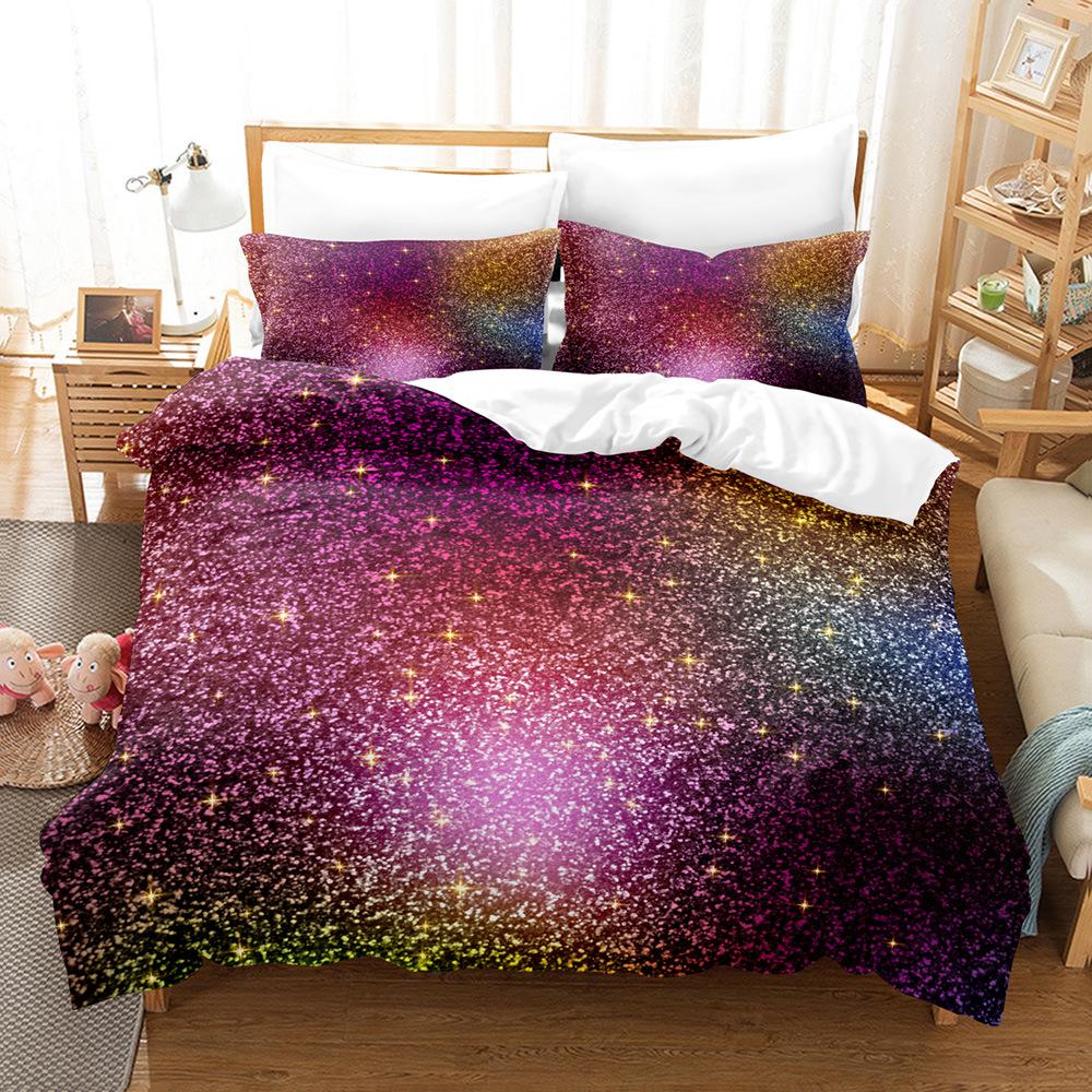 Three-Piece Set Of Colorful Fluorescent Quilt Cover Sheets 3D Digital Bedding