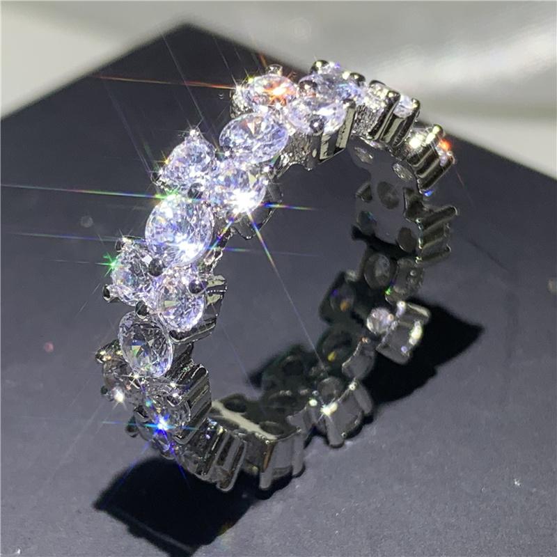 Fine Engagement Eternity Promise Ring AAAAA Zircon 925 Sterling Silver Statement Wedding Band Rings for women men Jewelry Gift 5