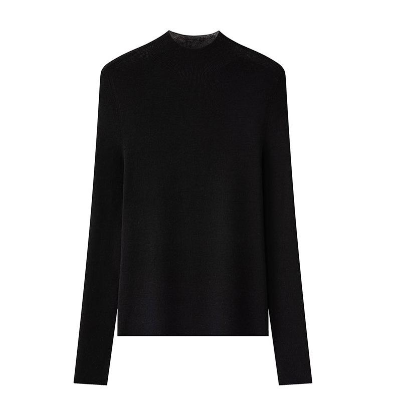 

Seamless semi-turtleneck worsted wool bottoming shirt women s autumn slim-fitting and thin inner long-sleeved knitted sweater M чёрный