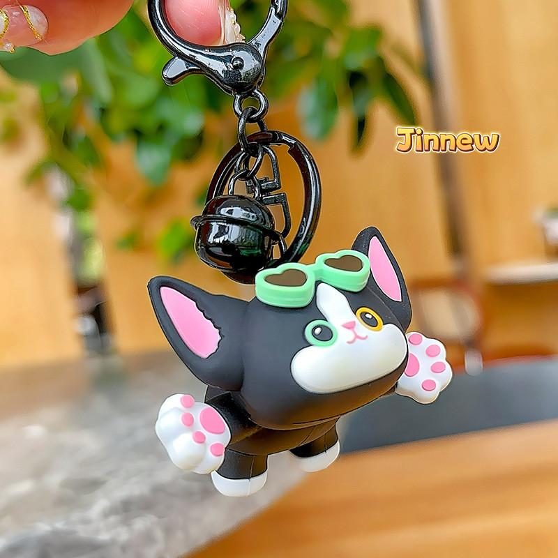 Jinnew Cartoon Fun Devon Rex Cat Sunglasses Keychain Collectible Gift For Cat Lovers And Friends