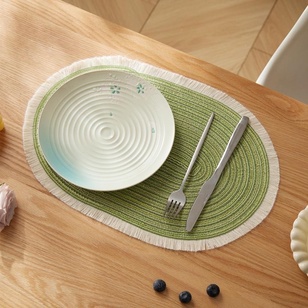 New Rope Cotton Braided Oval Placemats Washable Heat-resistant Braided Table Mats Non-slip Western Food Mats Kitchen