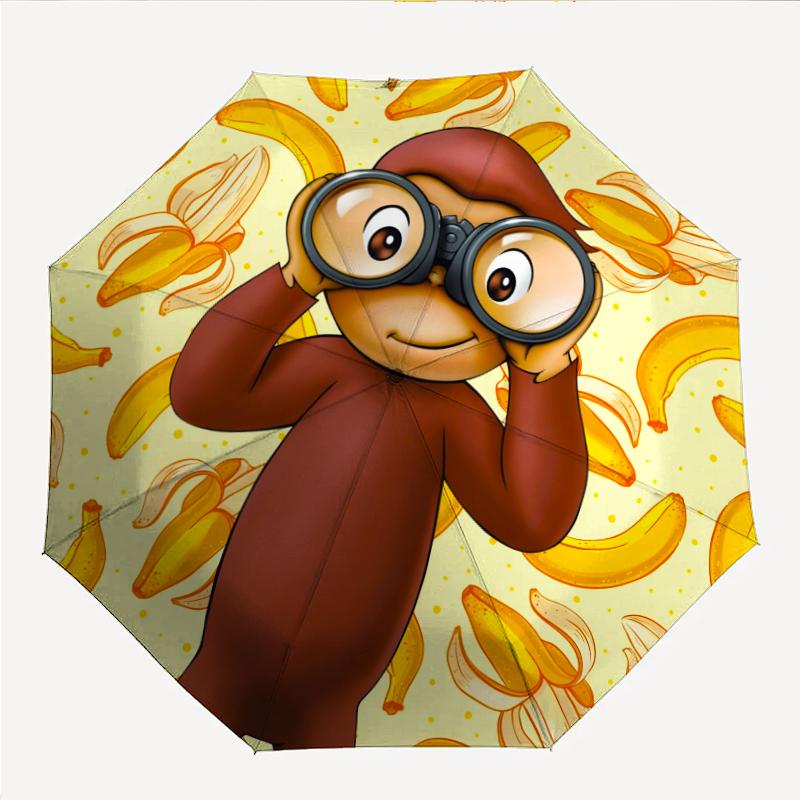 Curious George Fashionable Automatic Opening/Closing Folding Umbrella. Portable and Foldable, Ideal for Gift, Travel, and Daily Use.