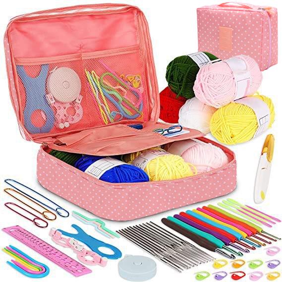 59-Piece Portable Crochet Set for Beginners with Yarn and Tools