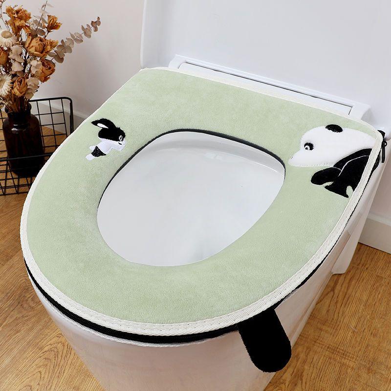 Four Season Universal Short Velvet Toilet Cover Back Waterproof PU Toilet Cushion Household Bathroom Zippered Toilet Seat Cover