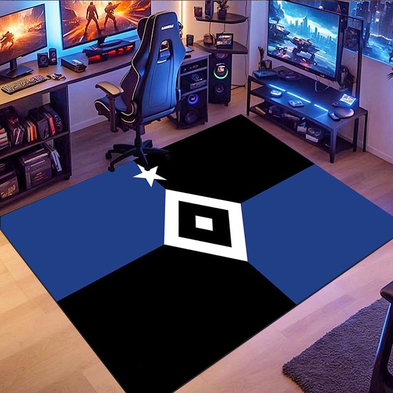 IK Sirius Geometric Flag Style Area Rug, Blue Black Star Print Floor Mat, Non Slip Carpet Home Decor