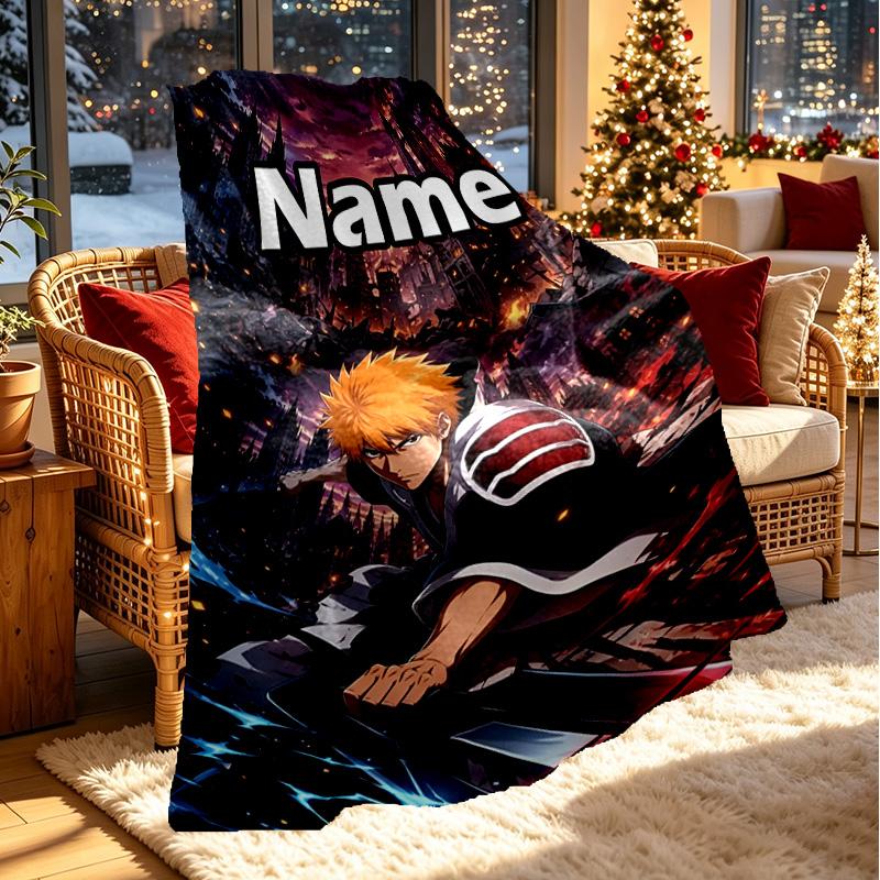 Custom Name Personalized BLEACH Print Blanket, Home Decor, Bedroom, Sofa, Camping, Couch, Gifts for Birthday ChristmasEnthusiasts