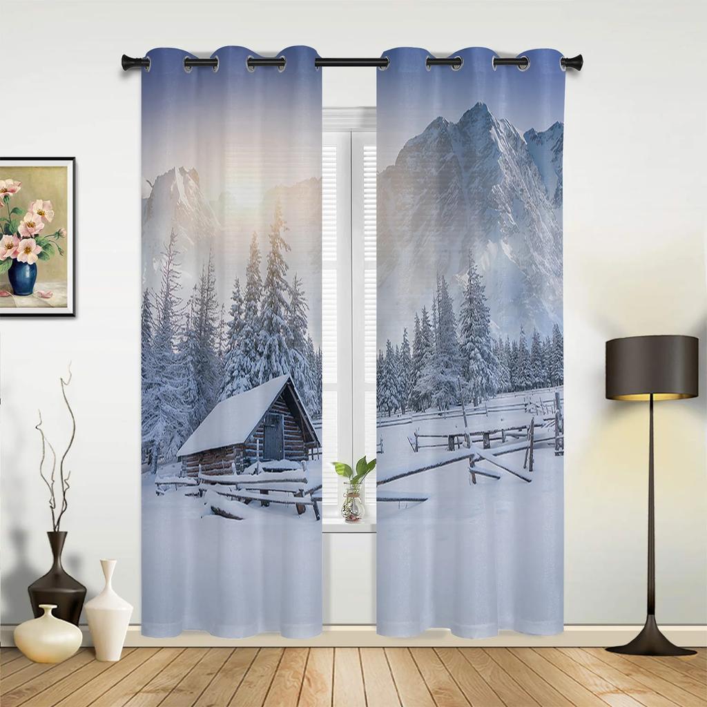 Winter Schneeberg Morgenlandschaft Hausvorhänge für Schlafzimmer Wohnzimmer Vorhänge Küche Kinder Fenstergardine Heimdeko