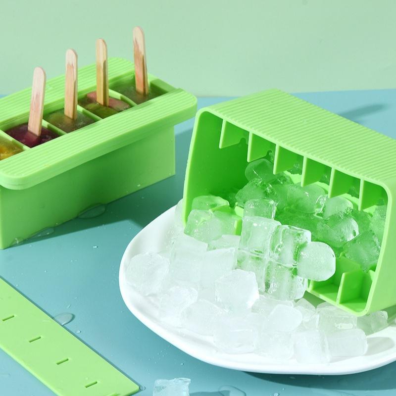 Food Grade Silicone Ice Cube Tray & Popsicle Mold Press-Type Ice Maker Multi-Function Box for Ice Cream