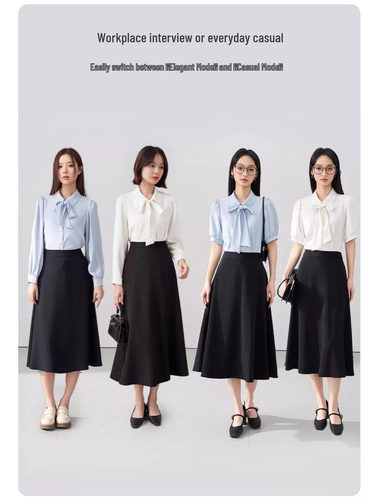 White Bow Short-Sleeve Women's Chiffon Top - Perfect for Professional Summer Wear and Interviews