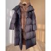 Contrasting color fake two-piece down jacket medium and long hooded warm white duck down jacket medium and long women's clothing winter