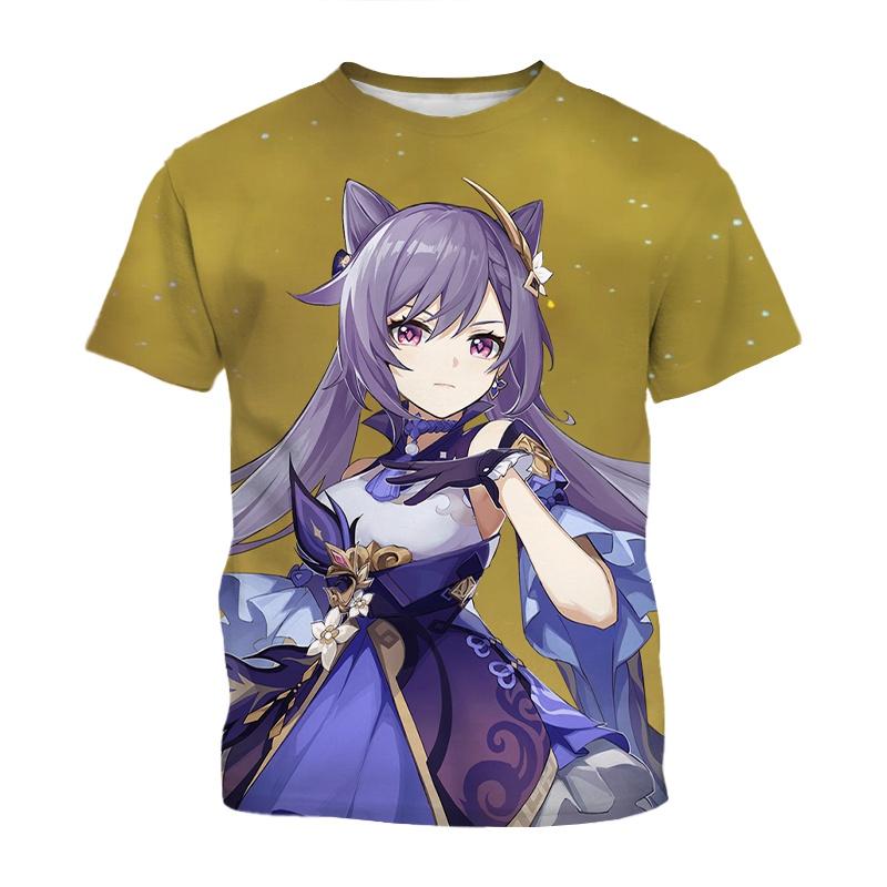 Round Neck 3D Genshin Impact Anime Character Printed Casual Short Sleeved Women's T-shirts - Soft Medium Stretch Fabric Summer Relaxed Fit Clothing