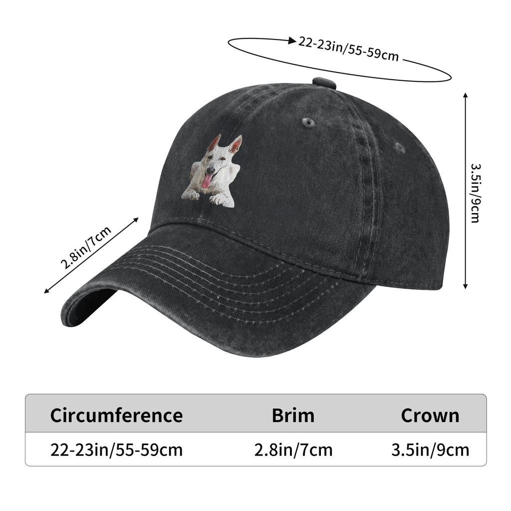 White Swiss Shepherd  White GerUnisex Shepherd  Denim Cap Casual Baseball Caps Adjustable Hat Summer Unisex Baseball Hats