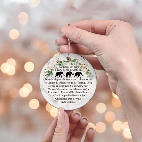 Yousheng Elephant Sisterhood Keepsake Sea Glass Art Christmas Ornament Inspirational Friendship Gift for Sisters Friends Women