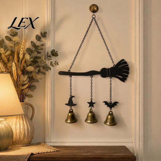 Outdoor Wind Chime Halloween Witch Broom Chime, Holiday Party Decorative Hanging Garden Decor Metal Bell for Indoor Patio Porch Festive