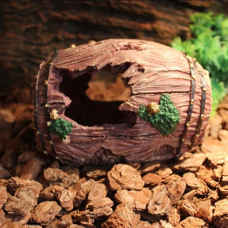 Resin Aquarium Ornaments Decorations 3d Artificial Barrel Cave Resin Ornaments For Fish Tank Aquarium Decoration Background