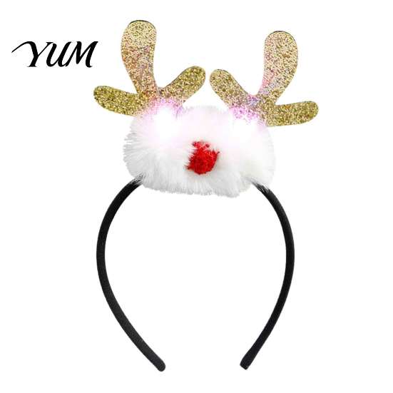 Flexible Plastic Holiday Headband Light Up Christmas Headbands, Shiny Glitter Santa Hat Tree Reindeer Antler Hairbands, Decorative Hair Bands for LED