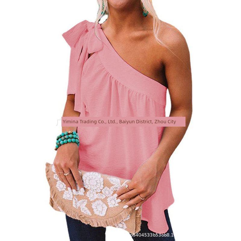 Slanted Shoulder Lace Up Sleeveless Top Pure Color Shoulder Shoelace Sleeveless Tops