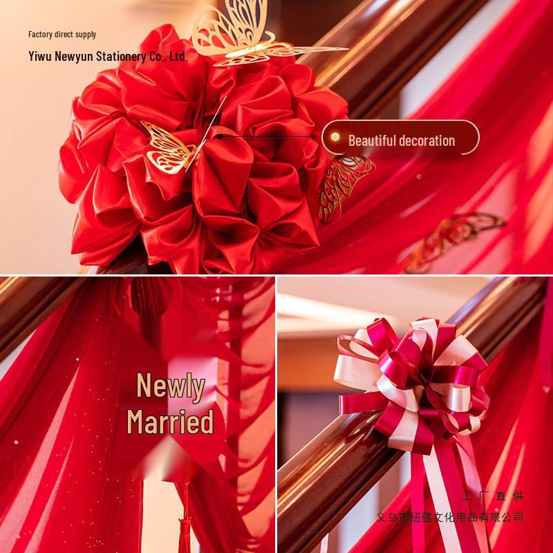 Wedding Stair Handrail Drapes & Double Happiness Ribbon Set