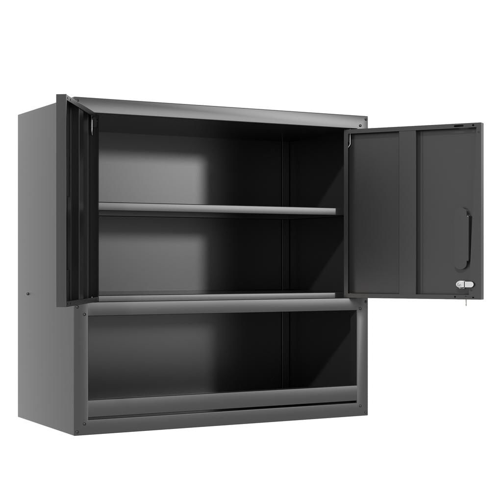 H77cm Wall-Mountable Metal Tool Cabinet with Lockable Door, 1 Adjustable Shelf and 1 Open Drawer - Garage, Storage, Office (Assembly Required)