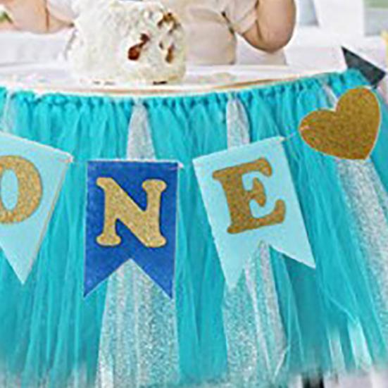 Baner na Pierwsze Urodziny Dziecka Chłopca Dziewczynki Brokatowy ONE Serce Girlanda Dekoracja na Krzesełko