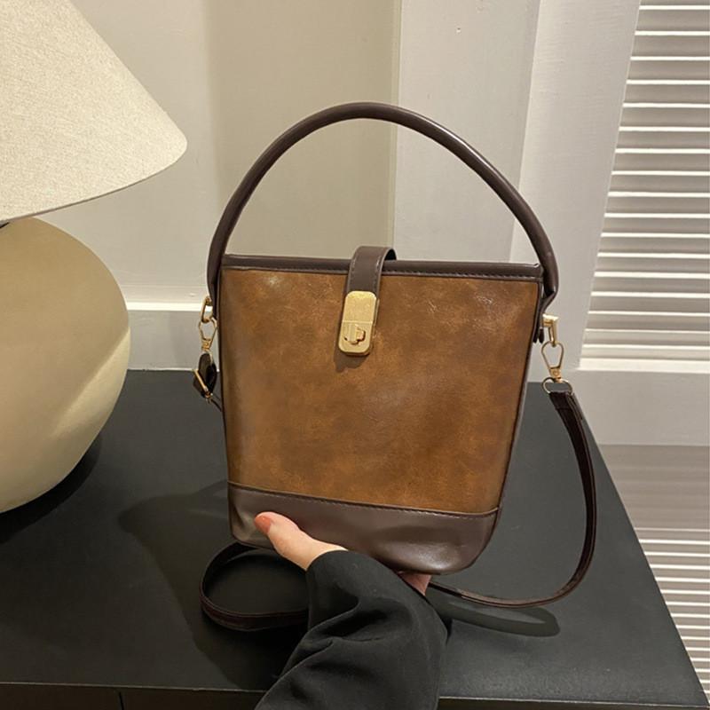 Urban Chic Pu Leather Bucket Bag Soft Lock Clasp Large Handbag For Women