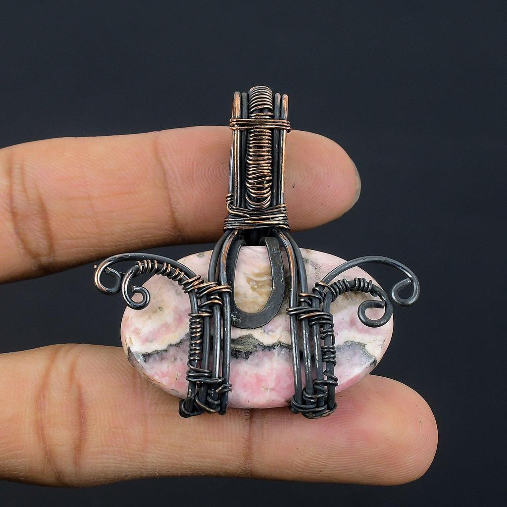 Rhodochrosite Jewelry, 999 Copper Wire Wrapped Pendant, Handmade Gemstone Jewelry Pendant, For Memorial Day