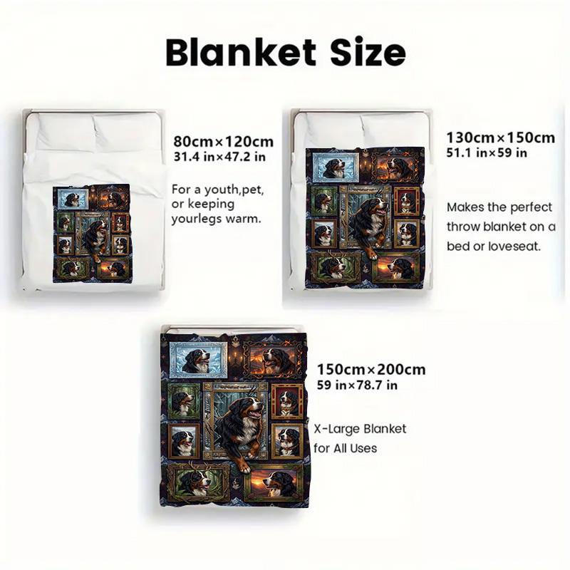 Bernese Mountain Dog Portraits 2D Flat Pattern Flannel Blanket, High Quality All Seasons, Home Decor, Warmth and Comfort, Perfect for Christmas Gifts.