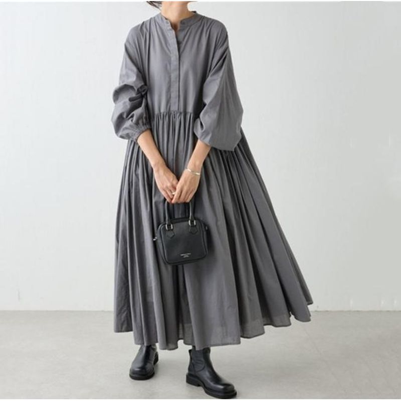 New Arrival Japanese Style Cotton and Linen Dress New Arrival K-style Long Loose Plus Size Ruched Large Swing Casual Dress