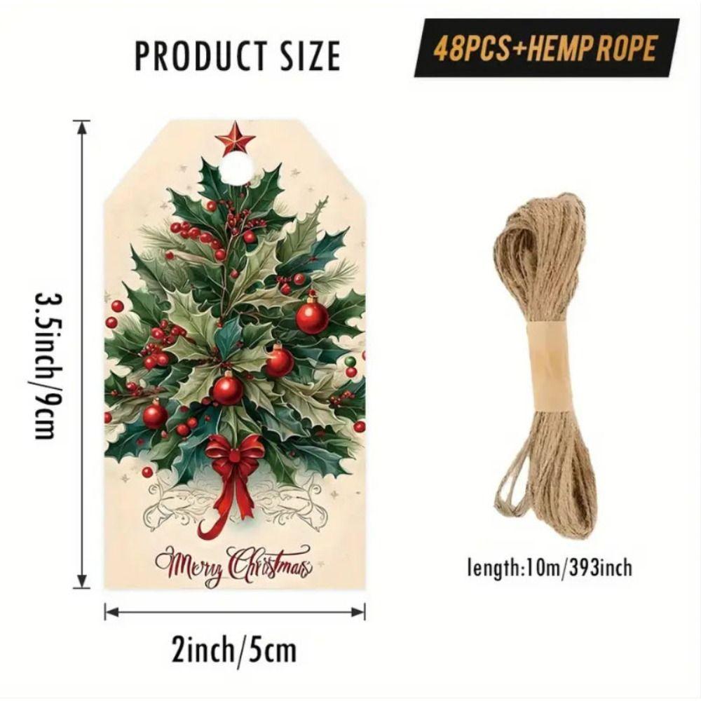 48Pcs with Rope Christmas Gift Tags Santa Claus Elk Christmas Hanging Label Paper Wrapping Paper Hang Tags