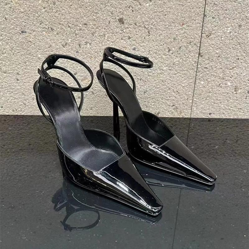 Fashion Luxury Rhinestones Patent Leather Women Pumps Sandals Elegant Square toe Stiletto High heels Summer Fashion Office Dress Shoes