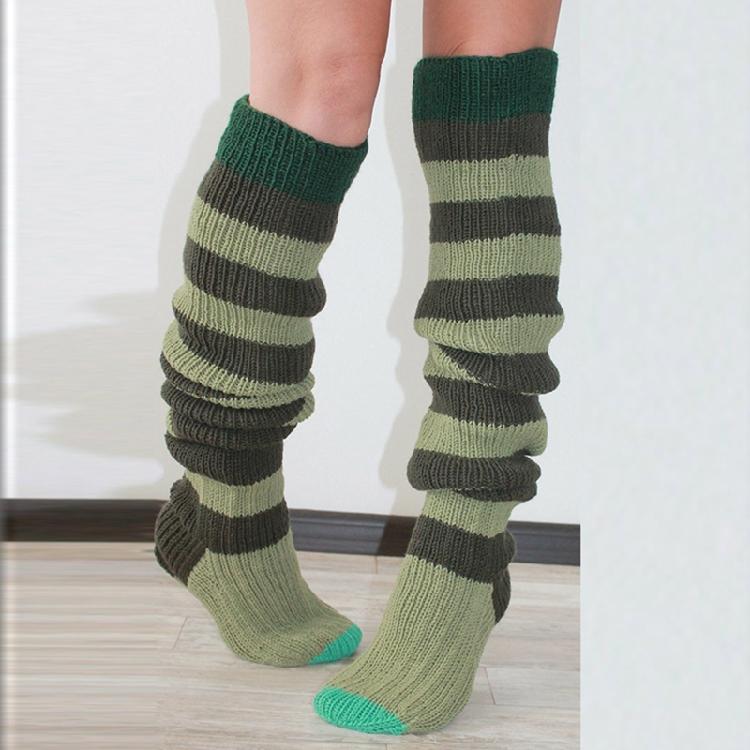 Autumn Slouch Crochet Knitting Colorful Striped Thigh High Long Socks for Women