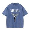 T-shirt Lavata Vintage Nirvana Punk Rock Angelo d'Argento Stampa Teschio Maniche Corte Larghe