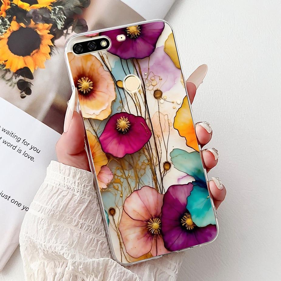 For Huawei Y7 Prime 2018 Case Nova2 Lite Luxury Painted Cover Soft Slim Phone Case For Huawei Y7 Pro 2018 Y72018 Back Cover Bags