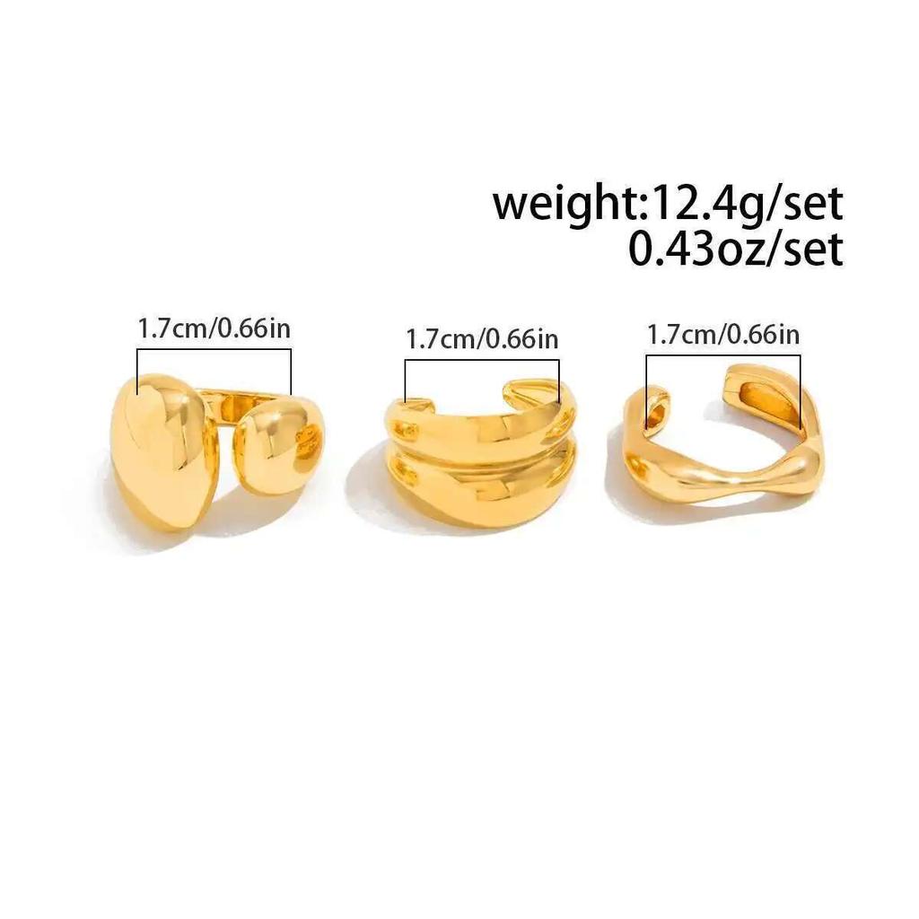 Ingemark 3Pcs/Set Retro Unique Smooth Curved Water Drop Open Rings For Women 2026 Trendy Gold Color Finger Rings Wedding Jewelry
