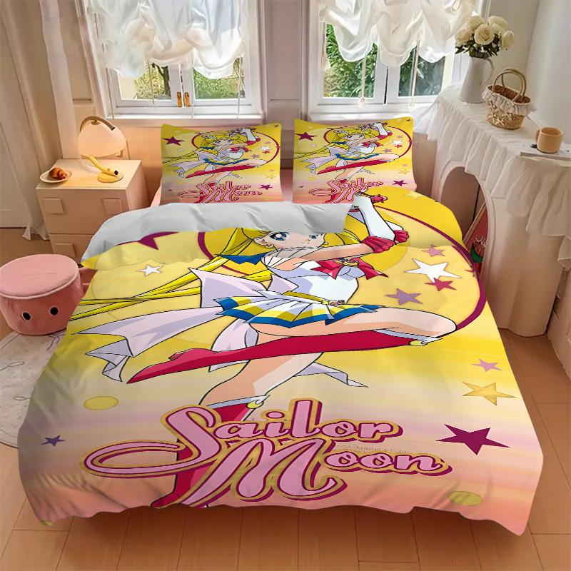 Sailor Moon Adventure Print 3Pcs Bedding Setduvet Cover With 2 Bedropillowcase Home Birthday Gift