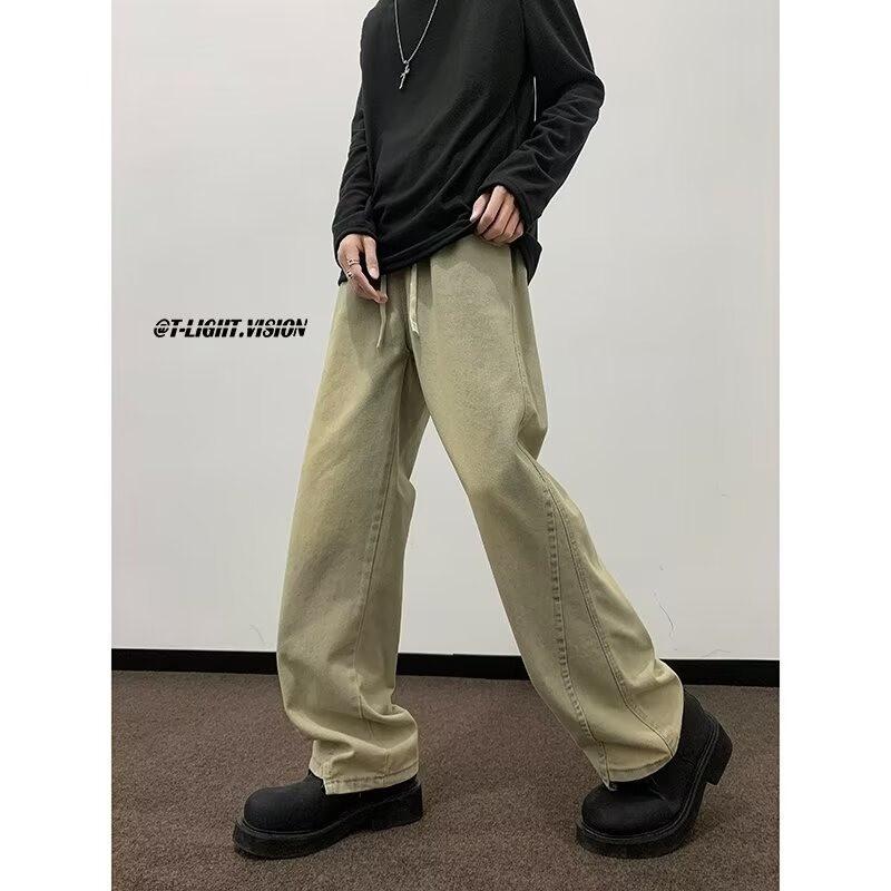 

S-XXXL мужские модные потертые винтажные джинсы прямого кроя в корейском стиле мешковатые однотонные джинсовые длинные брюки желтые