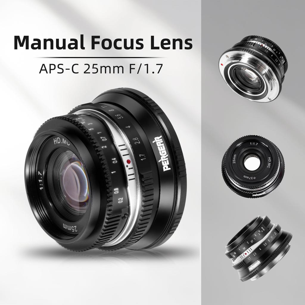 Pergear 25mm Large Aperture Manual Camera Compact and Ideal for Everyday Street and Landscapes F1.7 APS-C Lens, Lightweight, Photography, Portraits,