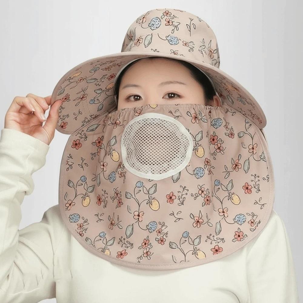 Floral Picking Tea Hat With Mask Neck Protection Hat Soft Sunshade Shawl Cap  for Gift