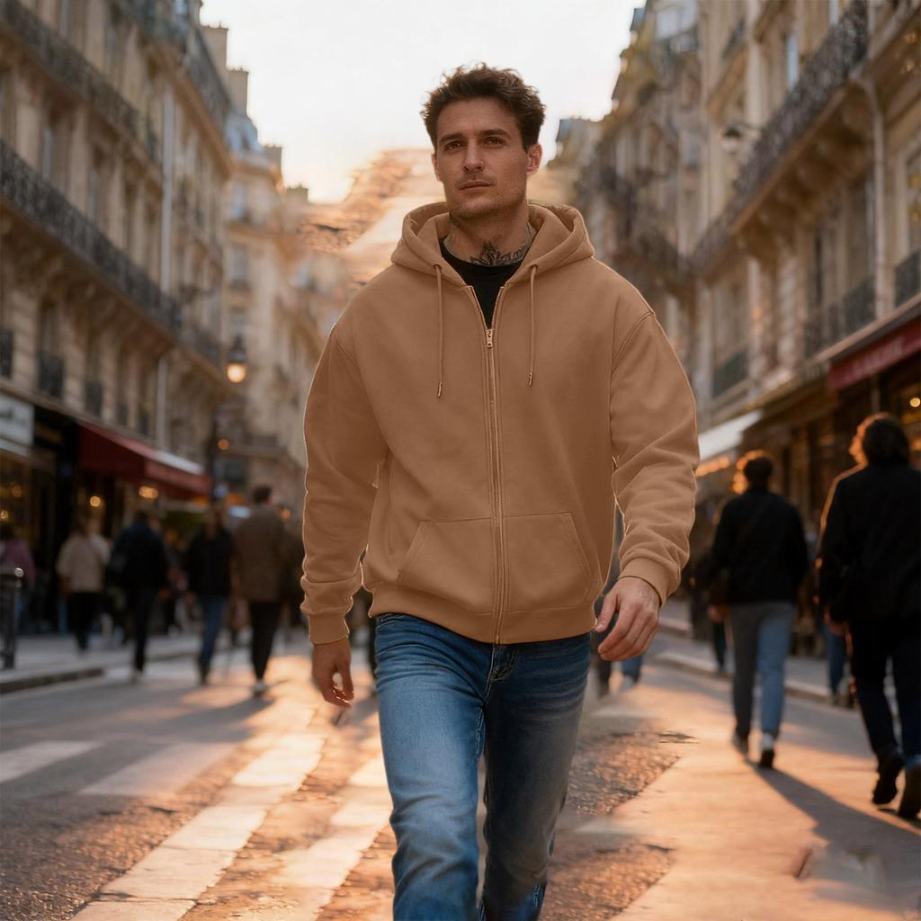 Men's Casual Sports Loose Full Zipper Hoodie Sweatshirt