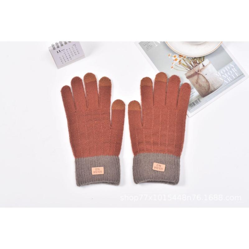 Winter thermal gloves knitted thermal wool jacquard leather standard imitation cashmere gloves jacquard game gloves