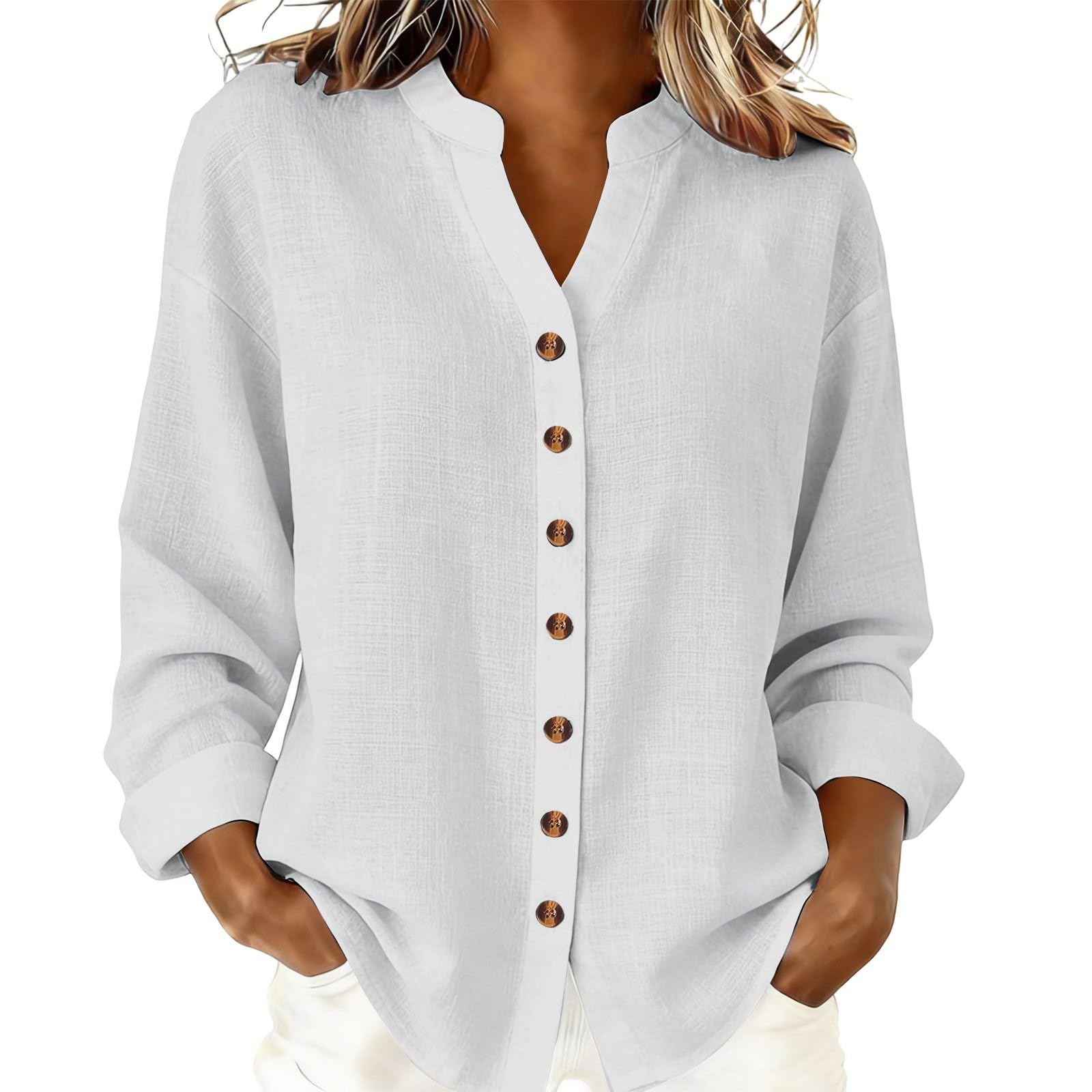 

Women s Fashion Casual -Colour Long-Sleeved Button-Front Cardigan Shirt T-Shirt Top XL білий