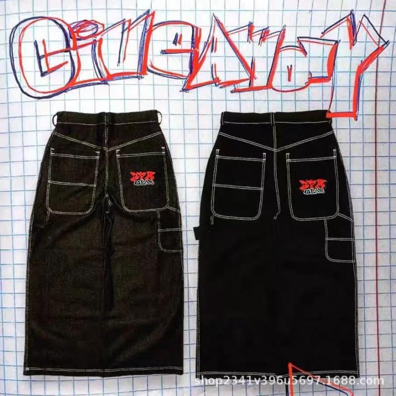 Mens Y2K Hip Hop Wide Leg Straight Fit Denim Jeans - Washed Cotton Loose Streetwear Style