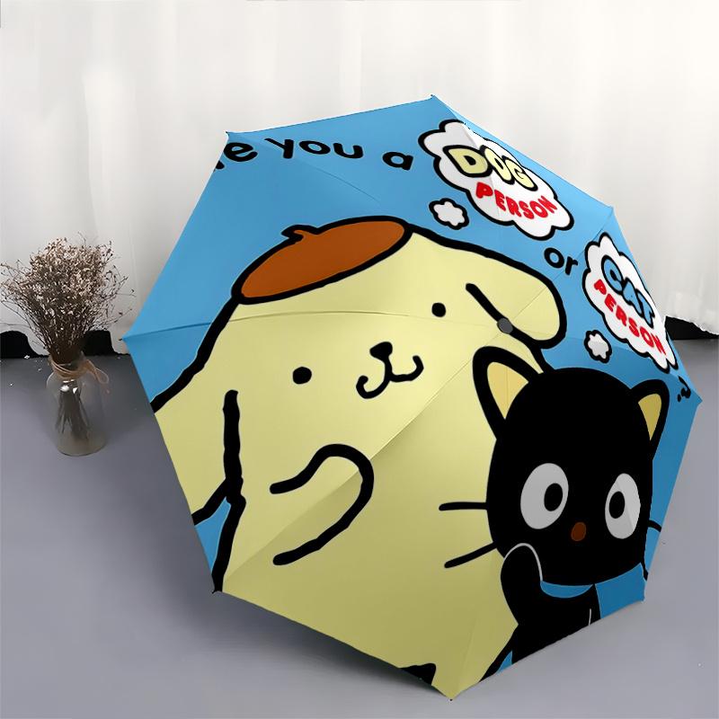 1pc Sanrio Characters: Are You a Dog Person or Cat Person Automatic Opening Folding Umbrella - Perfect for Fans, Travelers, Everyday Use, and Festive
