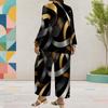 Women Plus Size Black Gold Silver Printed Round Neck Long Sleeve Top Wide Leg Pants Two Piece Set