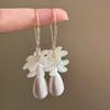  Light Luxury Elegant Dignified Ear Hooks Shaky White Petal Pearl Water Drop Rhinestone Tassel Versatile Temperament Studs