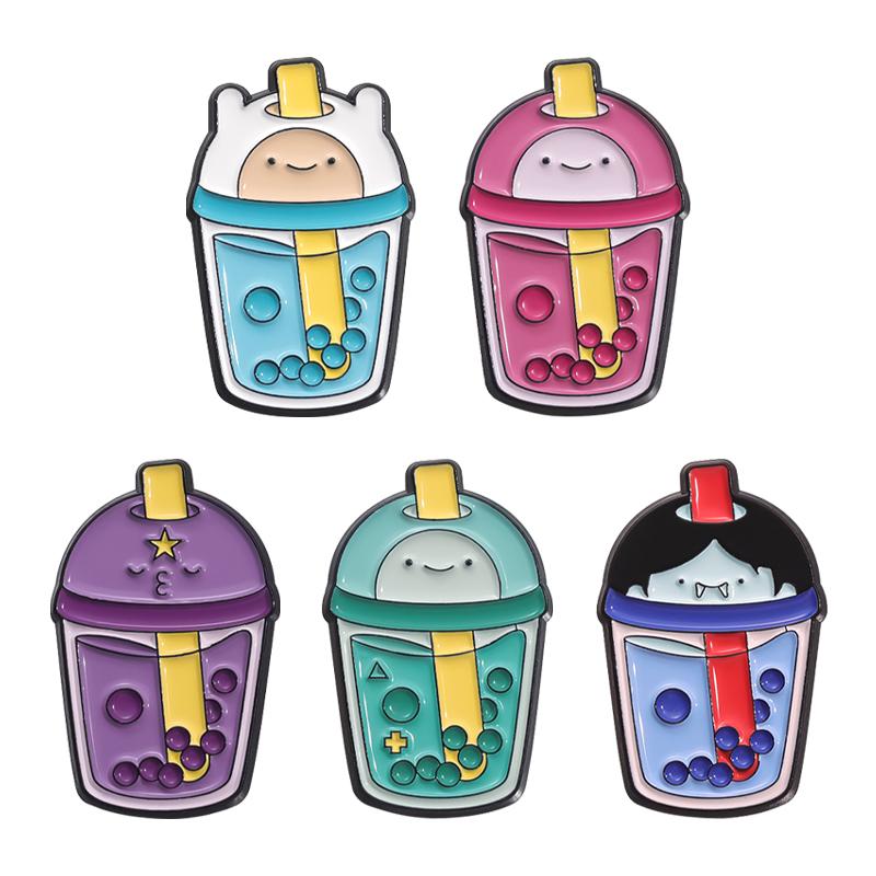 Cute Fruit Juice Enamel Pins Cartoon Boba Milk Tea Silly Goose Drink Box Brooches Lapel Badge Funny Jewelry Gifts Accessories