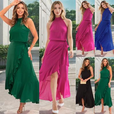 Damenmode Elegant Temperament Rüschen Unregelmäßiger Träger A-Linien Kleider