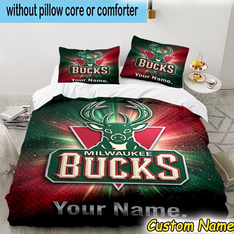 3pcs Custom Name Bucks Team Logo Bedding Set Includes 1 Duvet Cover & 2 Pillowcases for All Seasons Dormitory Home Decor Christmas Gifts